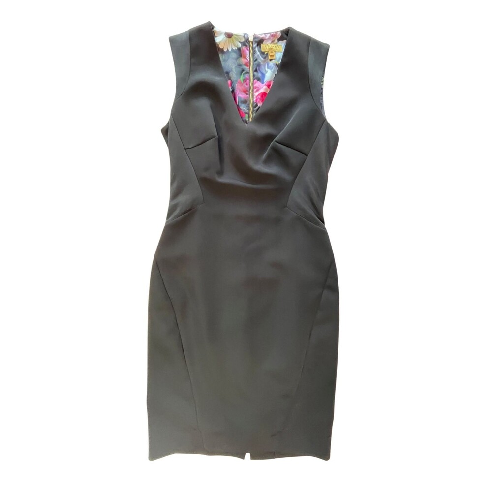 Ted Baker Bodycon Dress Tailored Black Fitted Sleeveless V Neck Short Pencil 2